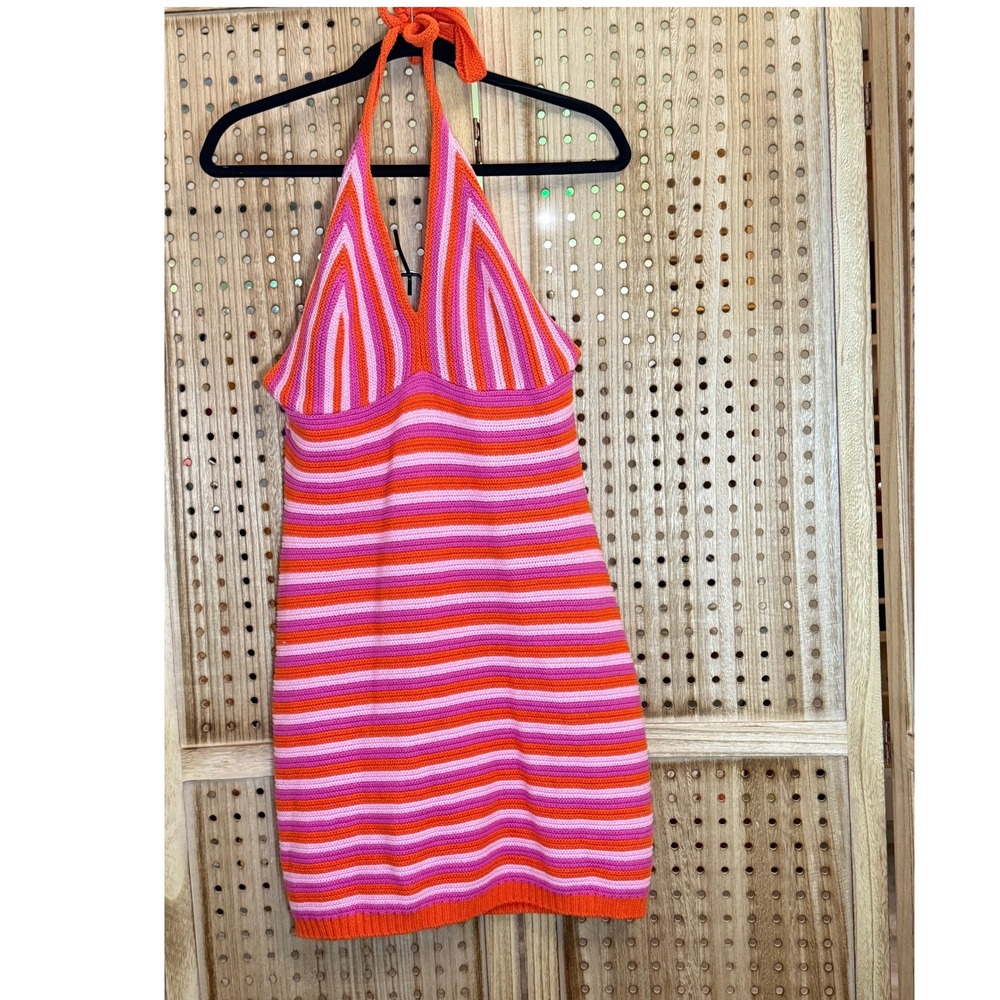 Stitch & Pine Knit Halter Dress Sleeveless Orange‎ Pink Striped XL